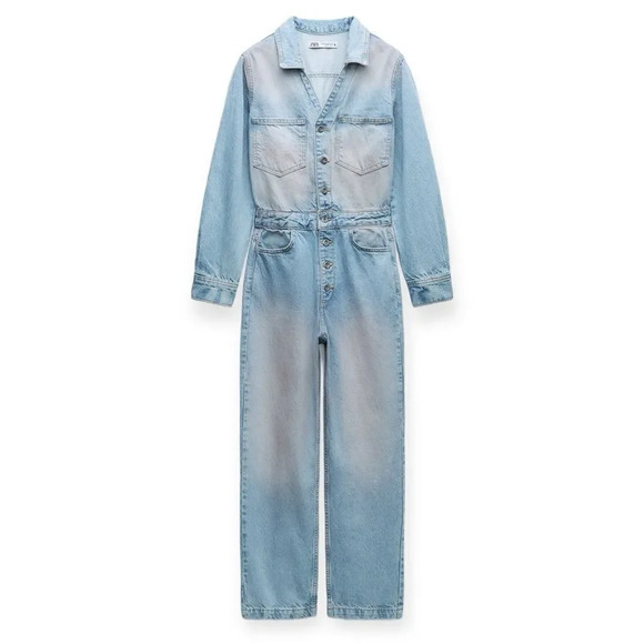 ZARA | Blue-Pink | Z1975 FADED PINK DENIM JUMPSUIT - Picture 4 of 11